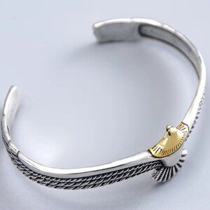 Takahashi Goro's Handmade Silver Golden Eagle Feather Cuff Bracelet Bangle